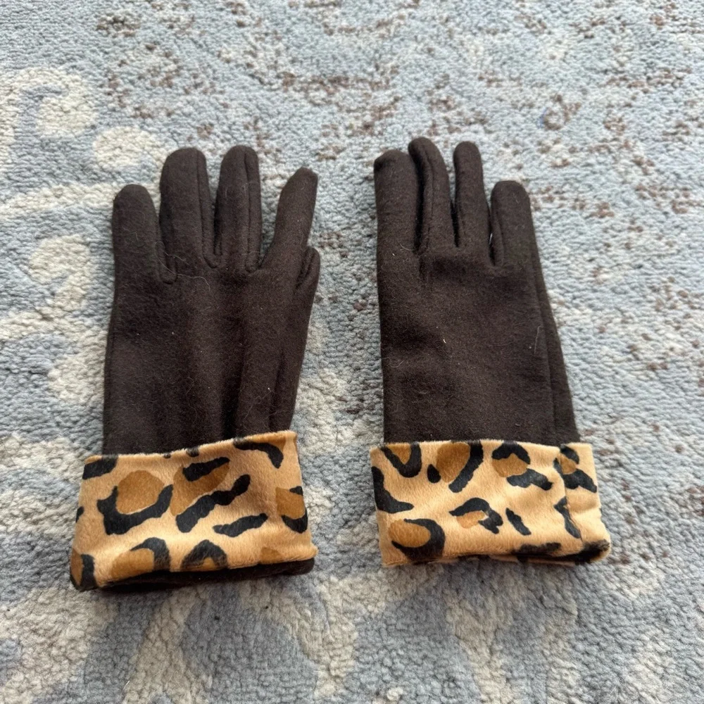 Vintage Leopard Cuff Gloves Brown Medium